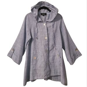 Jones NY Linen Cotton Blue White Striped Button-up Tunic Wmn L Lagenlook Coastal